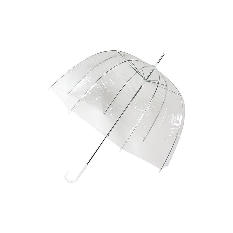 Long transparent bell umbrella with white cane