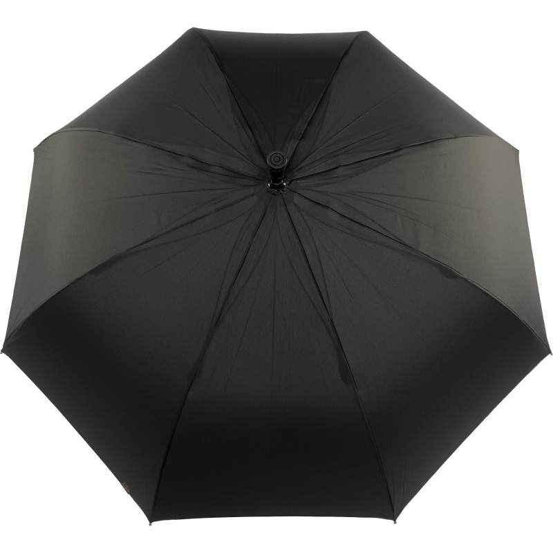 Long black umbrella with wooden cane