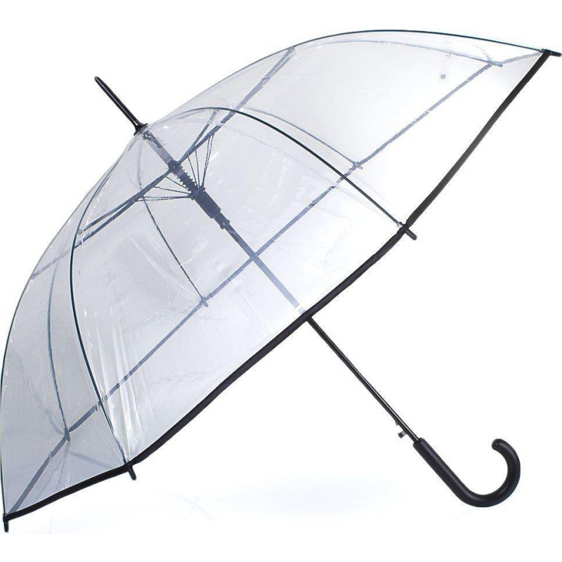 Long parapluie transparent avec bord noir et canne