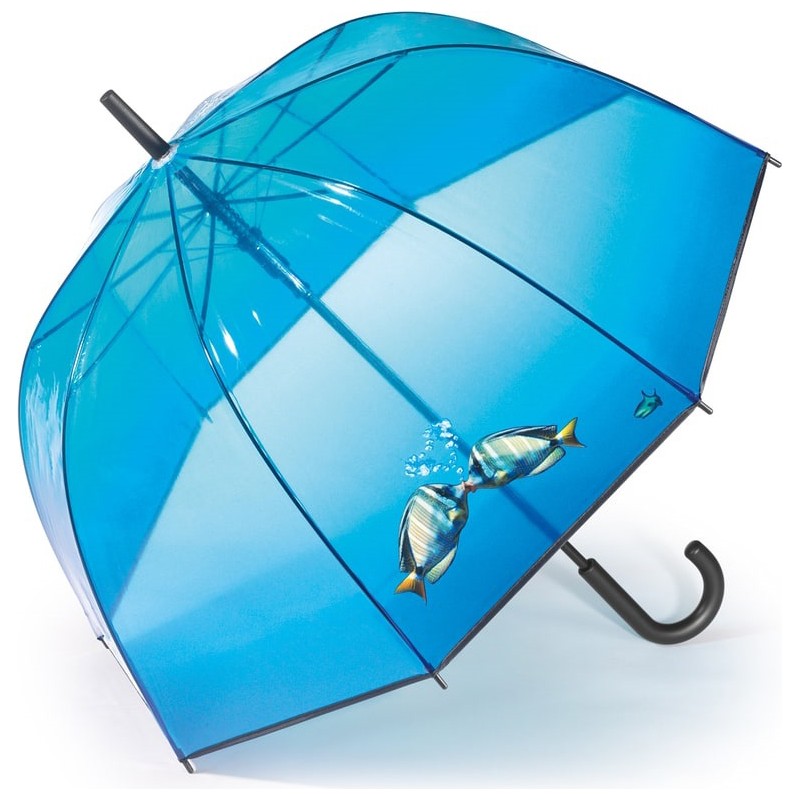 Long parapluie en cloche transparent imprimé poissons