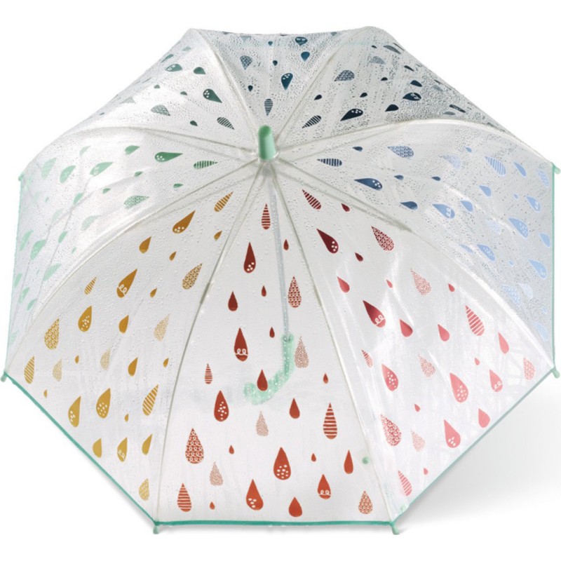 Long parapluie transparent avec gouttes et canne