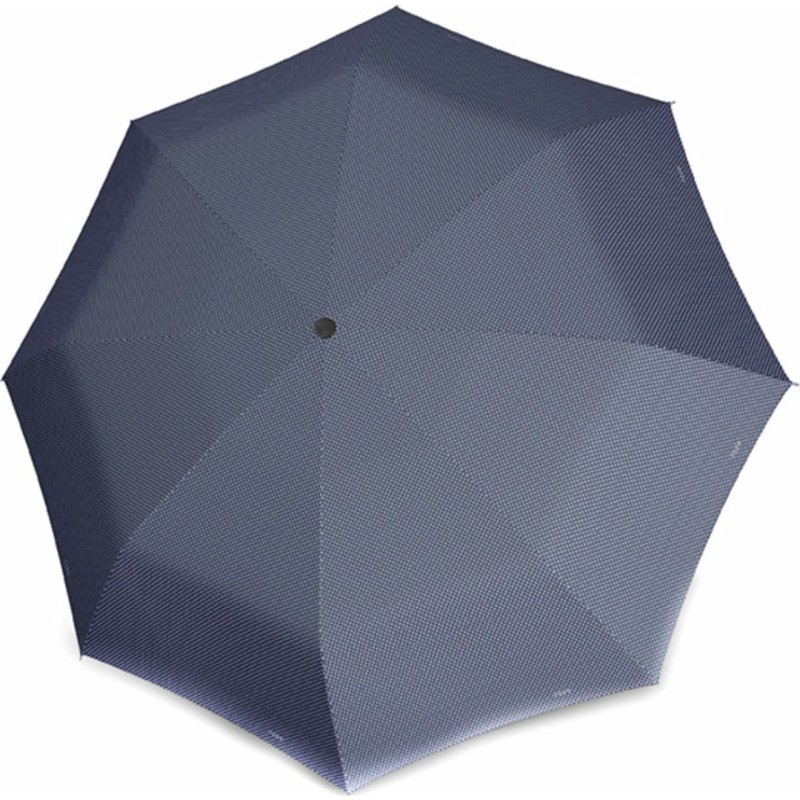 Long plain carbonsteel umbrella with small white polka