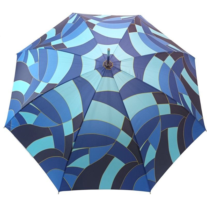 Long carbonsteel umbrella in blue tones with cane