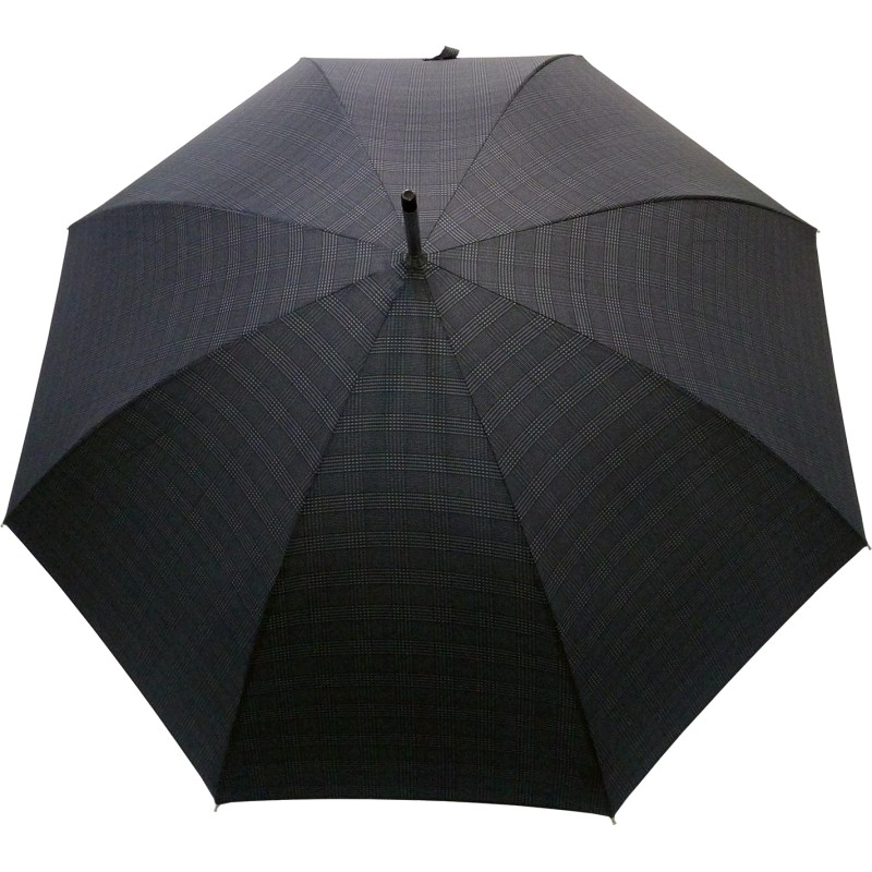 Long umbrella with gray line and wooden cane