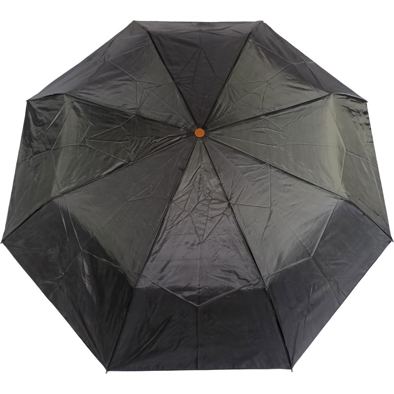 Small black umbrella with imitation wood handle