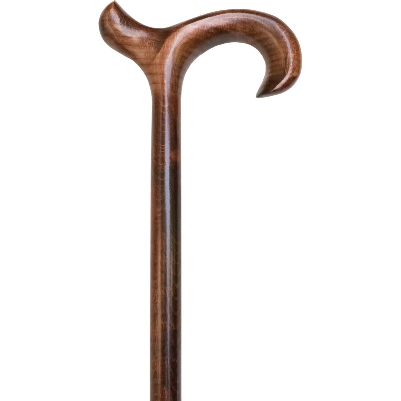 Brown wooden cane, ergonomic handle for right-handers