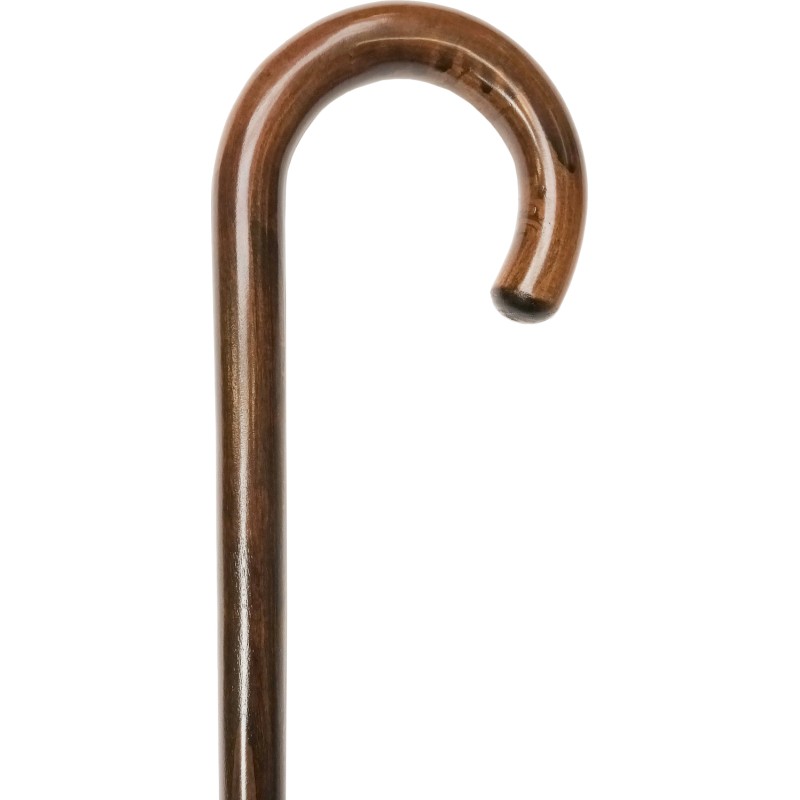 Brown cane, wood, glossy, curved J-shaped handle