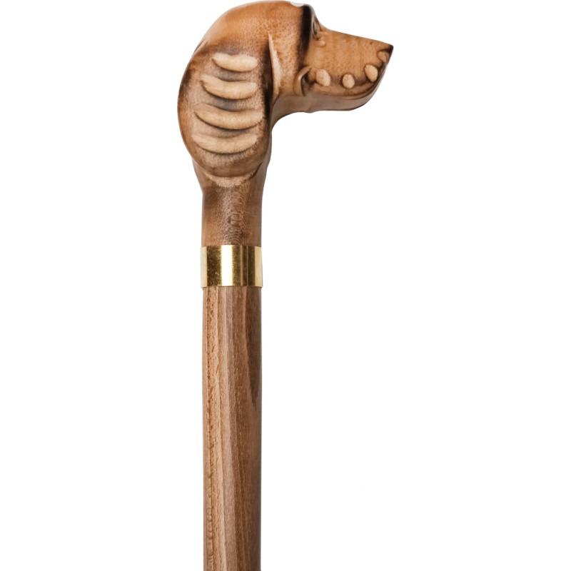 BROWN cane, flamed wood, golden ring, cocker dog head h