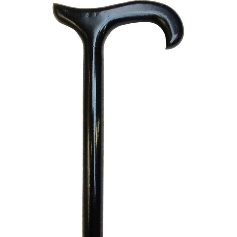 Black wooden cane, matte finish, hook handle