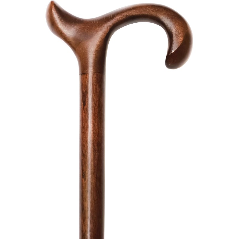 Brown wooden cane, ergonomic handle for left-handed peo