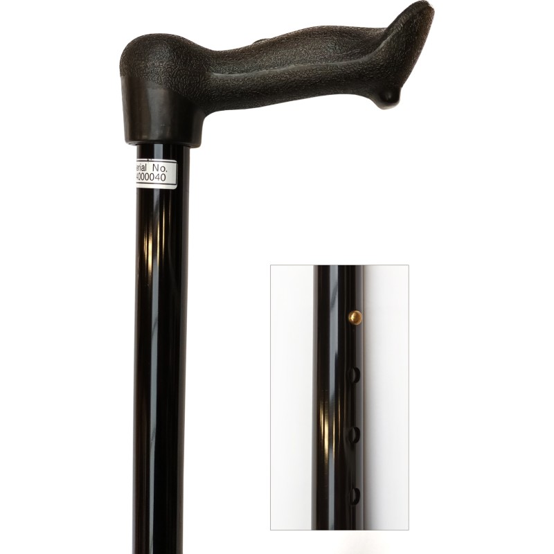 Telescopic cane from 74 to 97cm, black aluminum tube, ergonomic black handle for LEFT HANDED