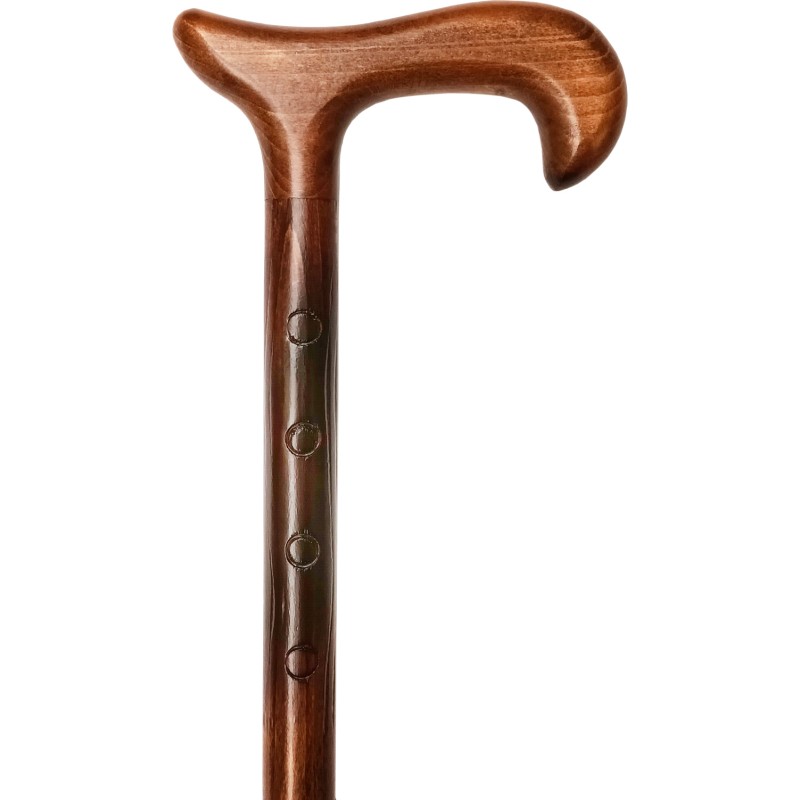 Brown cane, chiseled wood, hook handle