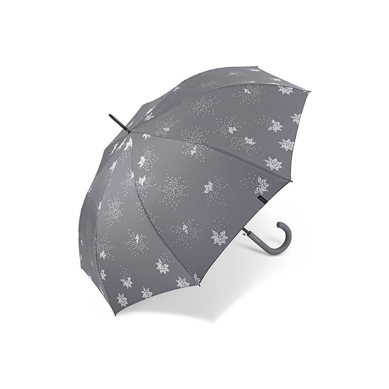 Long, plain, snowflake-print umbrella with cane