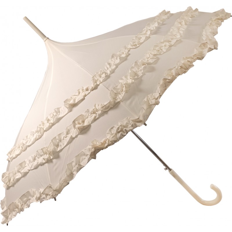 Long parapluie vogue de cérémonie froufrou, bord écru