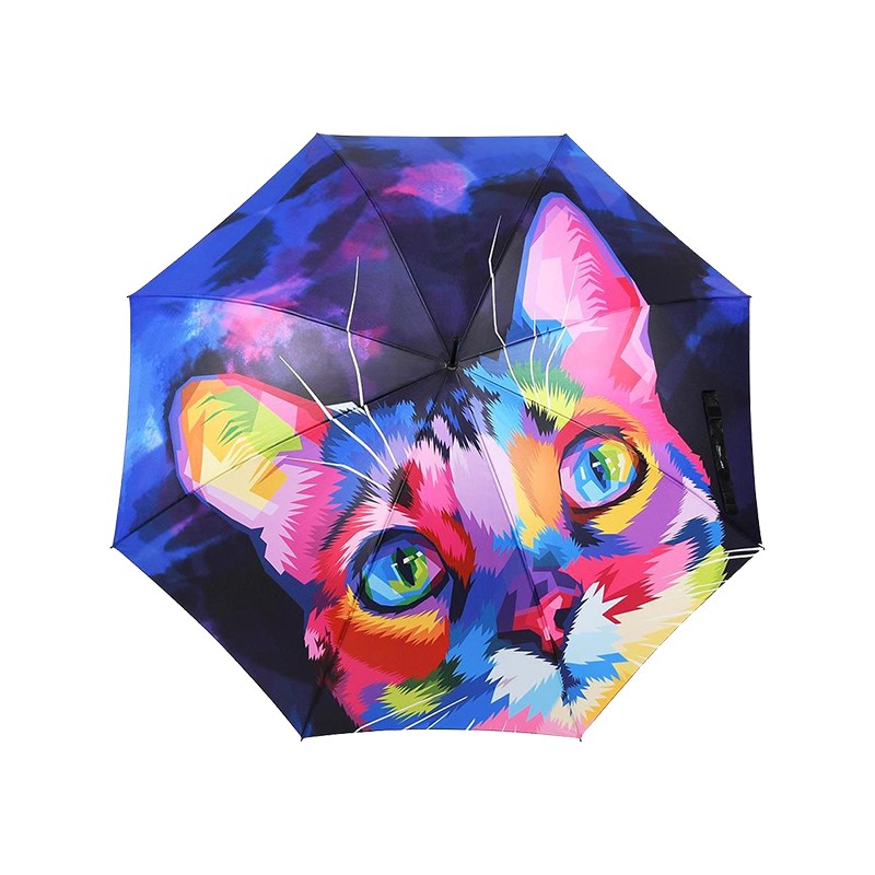 Long modern art umbrella with multicolored cat print