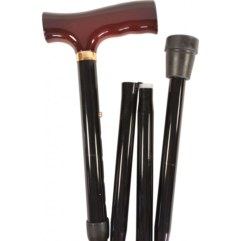 Folding cane, aluminum tube, lacquered handle, telescopic from 84 to 94cm