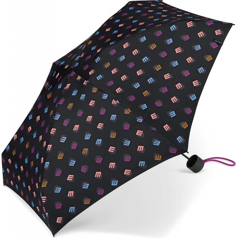 Plain multicolored "E" printed mini umbrella with cane