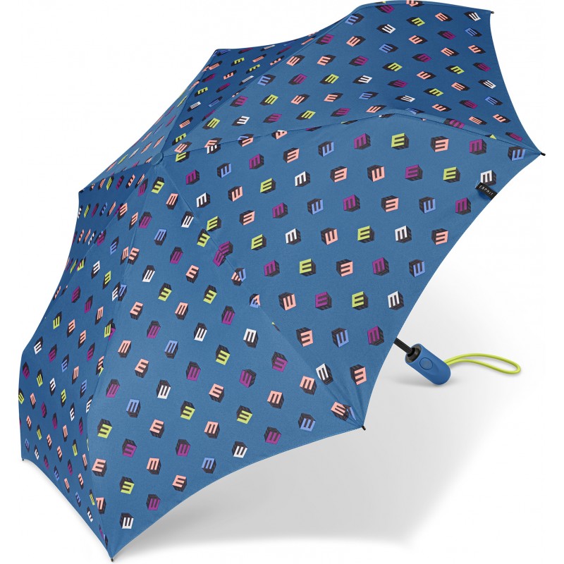 Moyen parapluie uni imprimé "E" multicolore avec canne