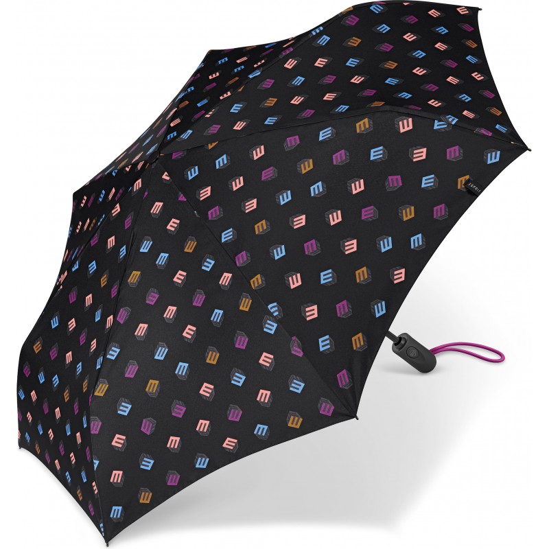 Moyen parapluie uni imprimé "E" multicolore avec canne