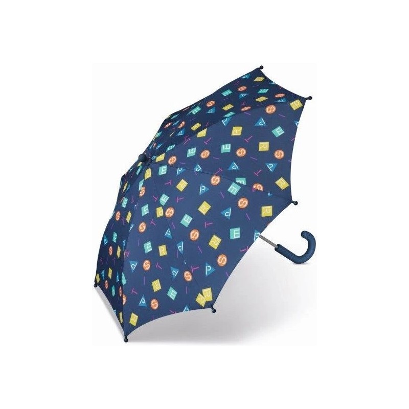 Children's long umbrella, letters, curved blue handle